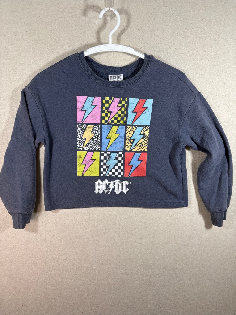 AC/DC Kids Navy Sweatshirt with Colorful Lightning Grid